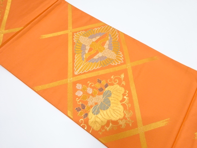 JAPANESE KIMONO / VINTAGE FUKURO OBI / SILK / WOVEN CRANES